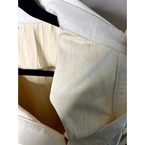 Frame Pleated Button-front Leather Shirt In Bone size M medium - Picture 6 of 7